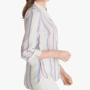 Chico's NO IRON Linen Pastel Striped Button Down Shirt, EUC, Sz. 1 (M 8/10)